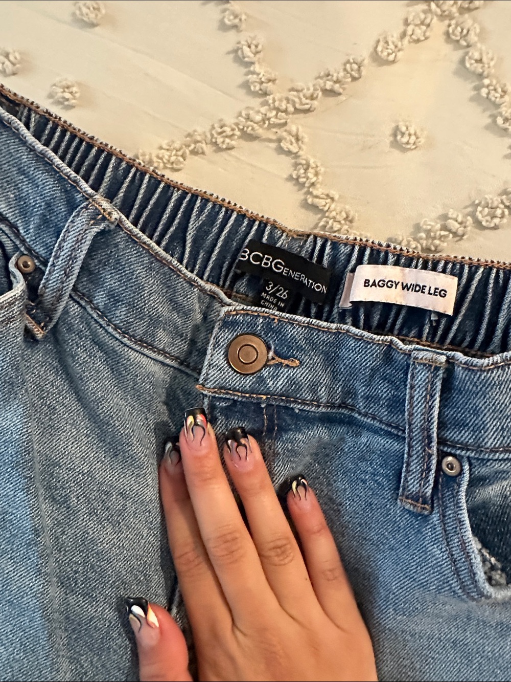 BCBGeneration Baggy Wide Leg Jeans - Light Blue Denim
